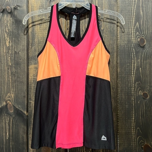 RBX Active Tank S Color Block Black Pink Orange Racerback Stretchy Workout Top - Picture 1 of 6
